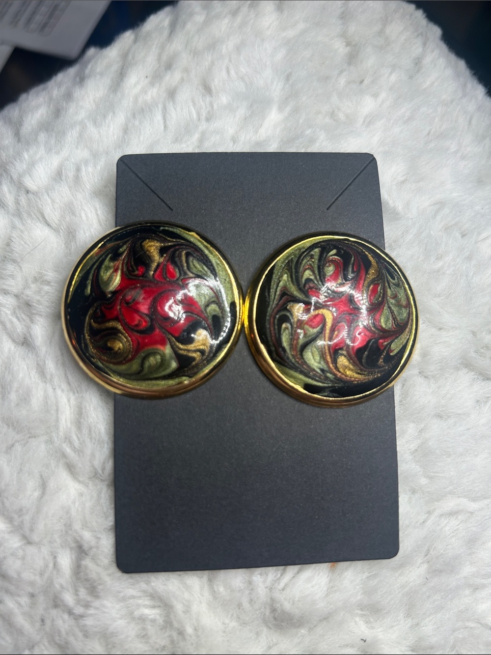 Vintage Bold Red & Gold Swirl Statement Earrings